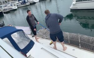 Liam & anthony hard at work scrubbing the decks