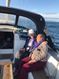 Viv and Nathalie having a chat in the cockpit